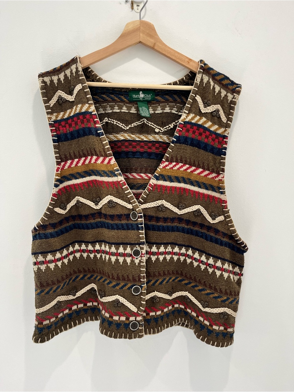 HUNT CLUB Vintage Patterned Knit Vest with Beaded Embroidery
